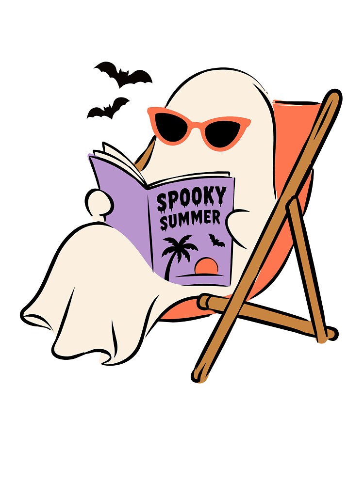 Cute Spooky Summer Ghost Reading Book by     Sela Art