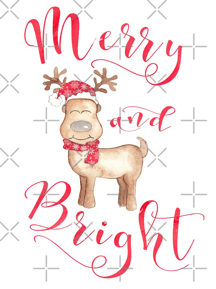 Christmas gift Merry and bright red deer antler nursery, Calligraphy art by Martina Mladenova