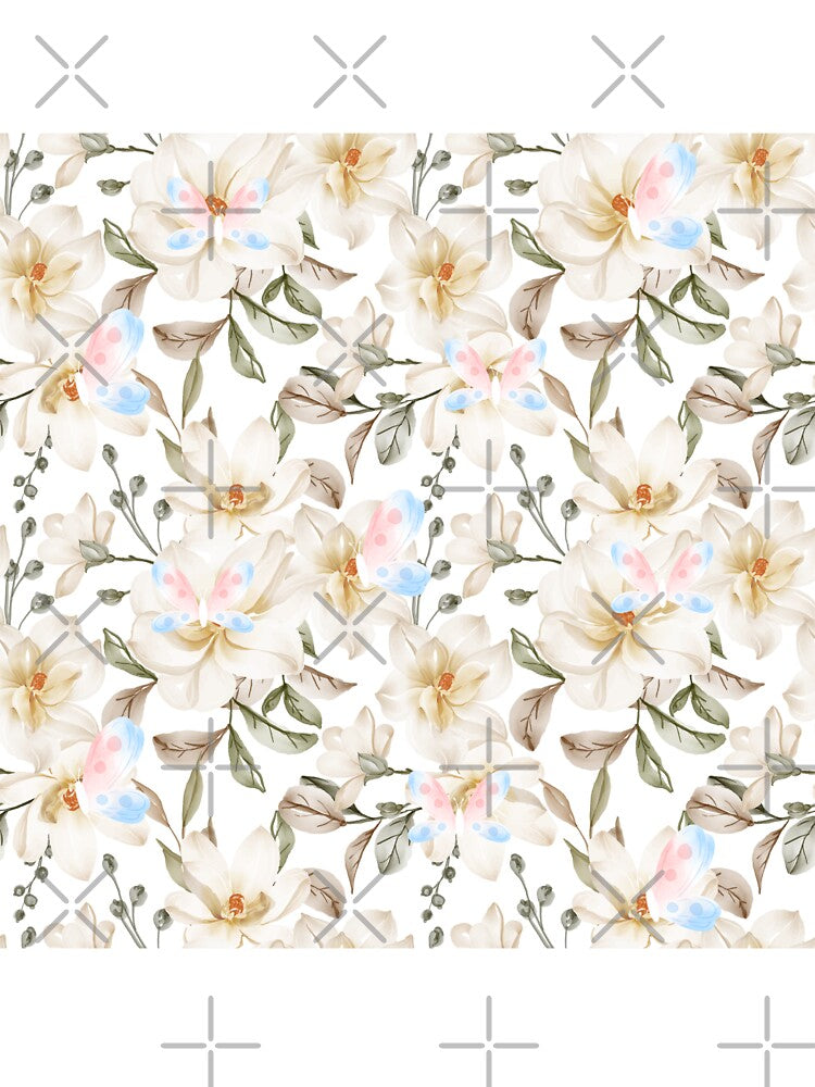 Navy and white cherry blossom and watercolor Butterflies pattern by bestsalernow