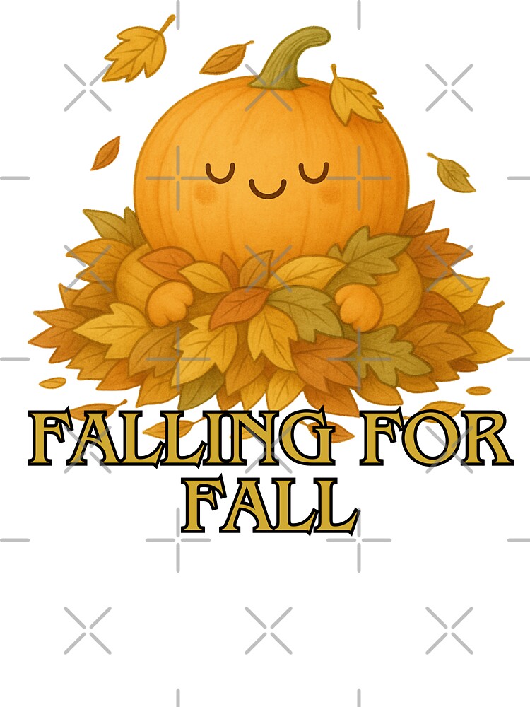 Falling for Fall – Cute Pumpkin in Autumn Leaves | Cozy Fall Illustration by FusionTeeDesign