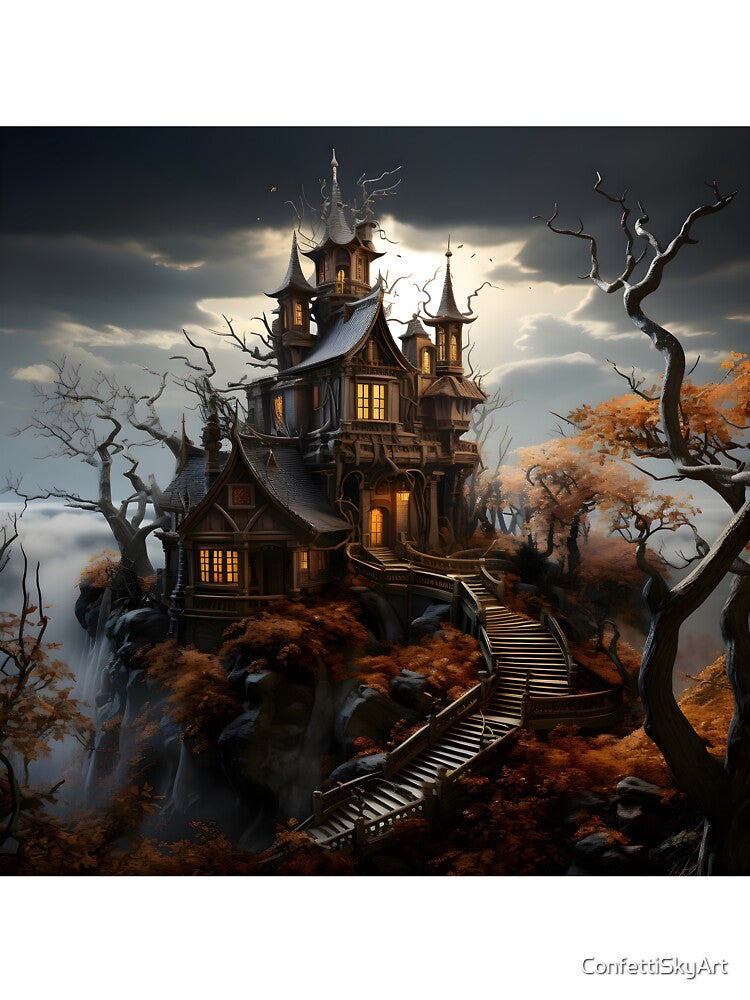 Creepy Halloween Haunted House Art by ConfettiSkyArt