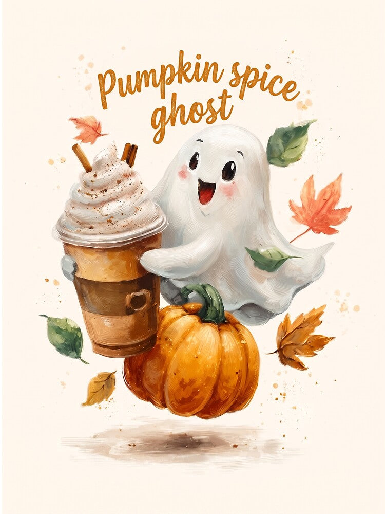 Happy Ghost with Pumpkin Spice Latte by Helenaphotoart