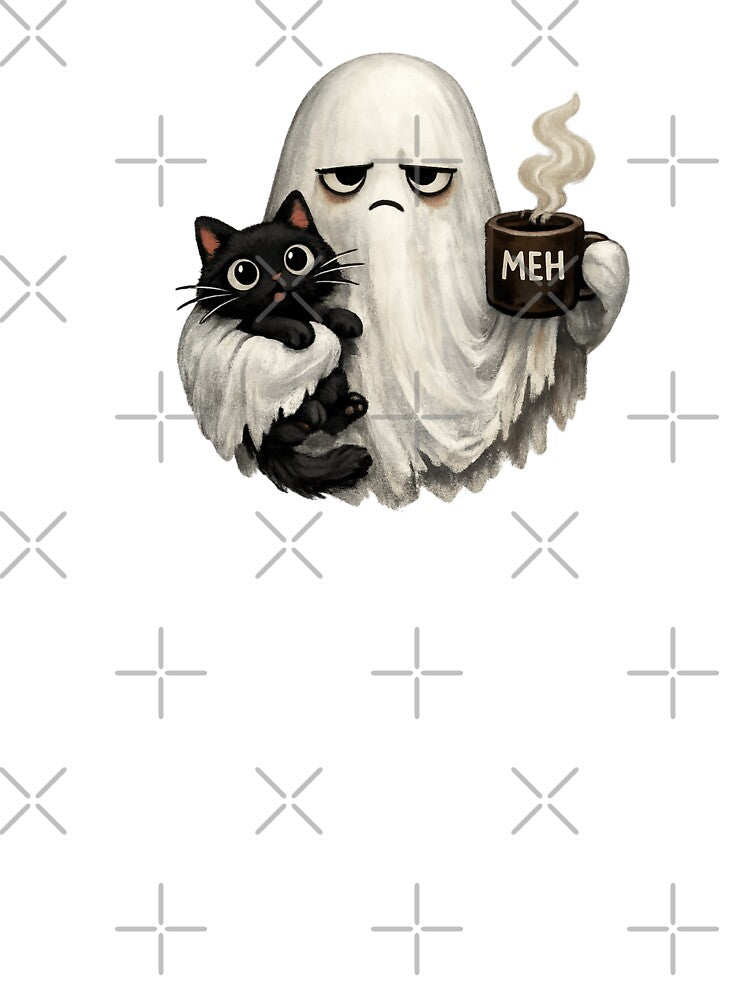 Grumpy Ghost Hugs Black Cat with MEH Coffee Mug by NovaCraft30