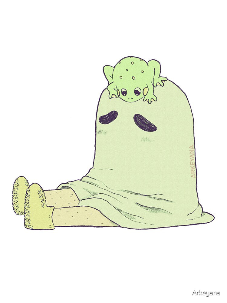 Grippy Sock Vacation Ghost and Frog Friend by Arkeyana