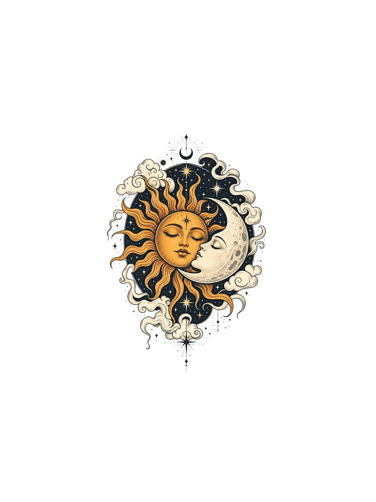 Celestial Sun and Moon Vintage Illustration by Badaabing