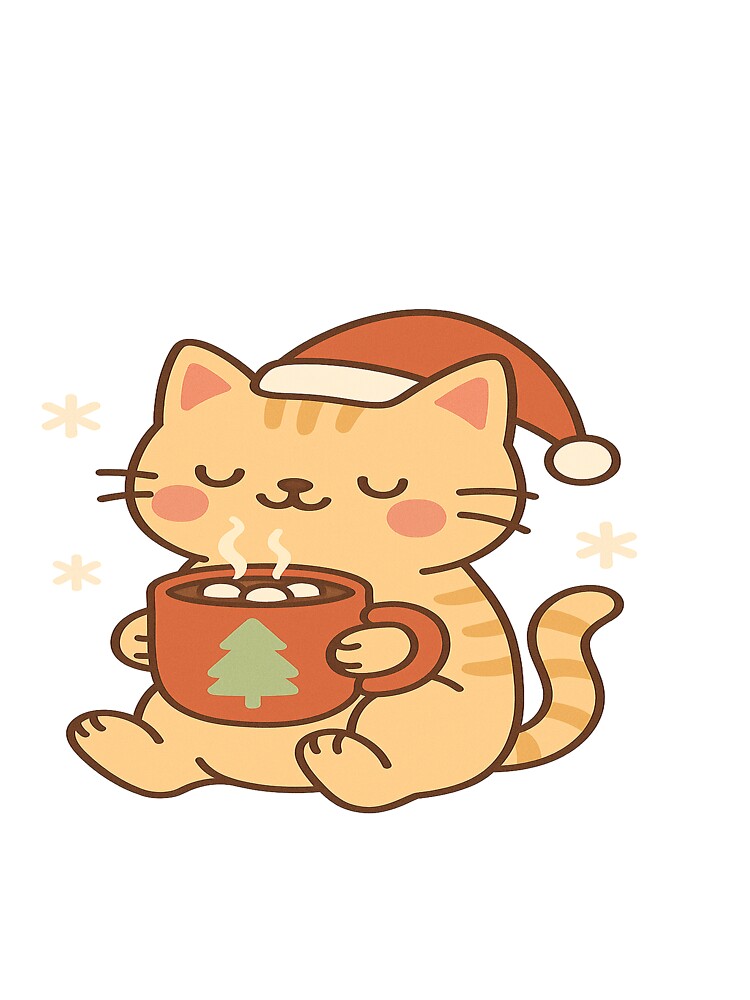 Cute Kawaii Christmas Cat With Lights – Festive Holiday Kitty Illustration by StyleLap