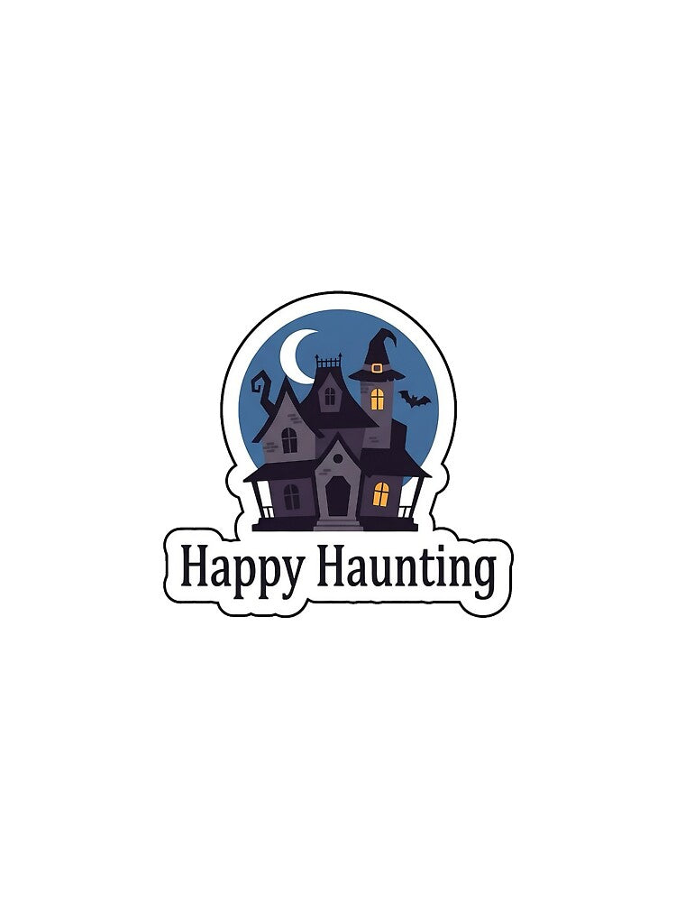 Happy Haunting Haunted House - Cute Halloween Scene Typography Sticker by SimpleP