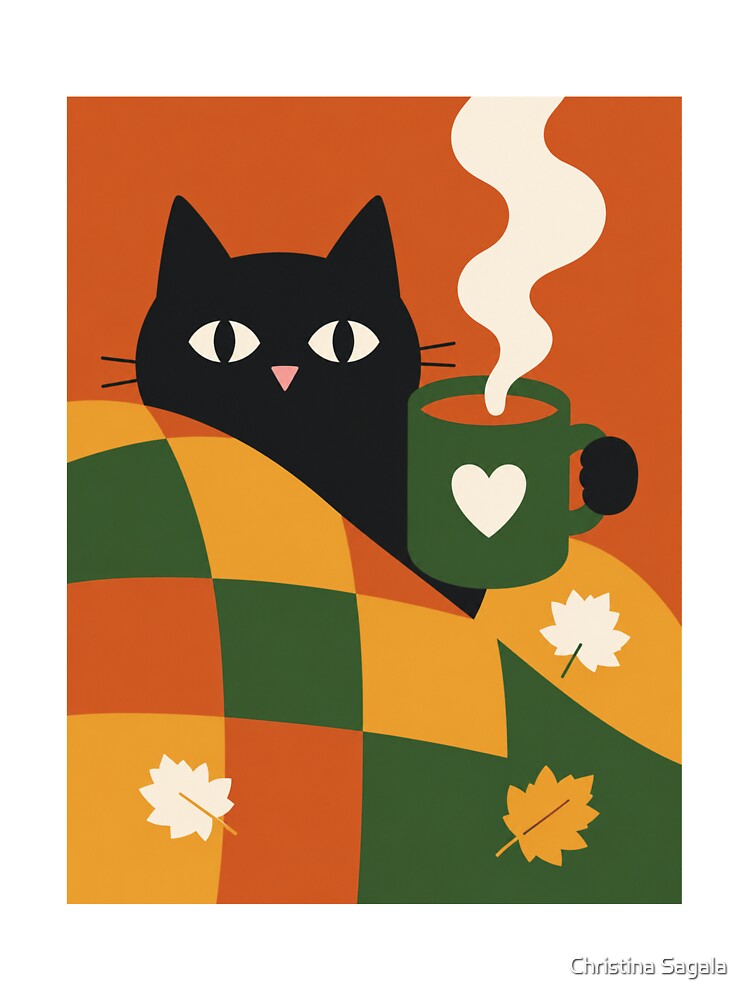 black cat and hot choco autumn cozy by Christina Sagala