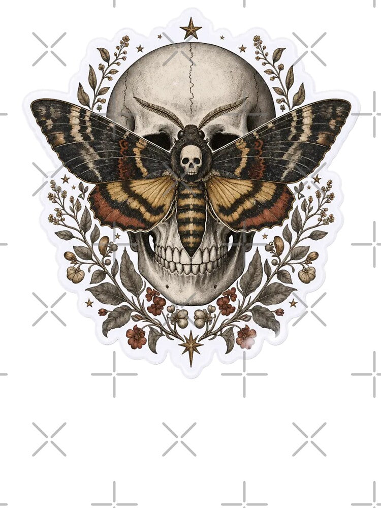 Vintage Anatomical Moth and Skull Natural History Study in Bone and Gold by StickyGuys