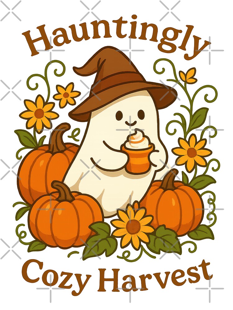 Hauntingly Cozy Harvest – Cute Ghost Autumn Pumpkin Halloween Design by inkoutninja