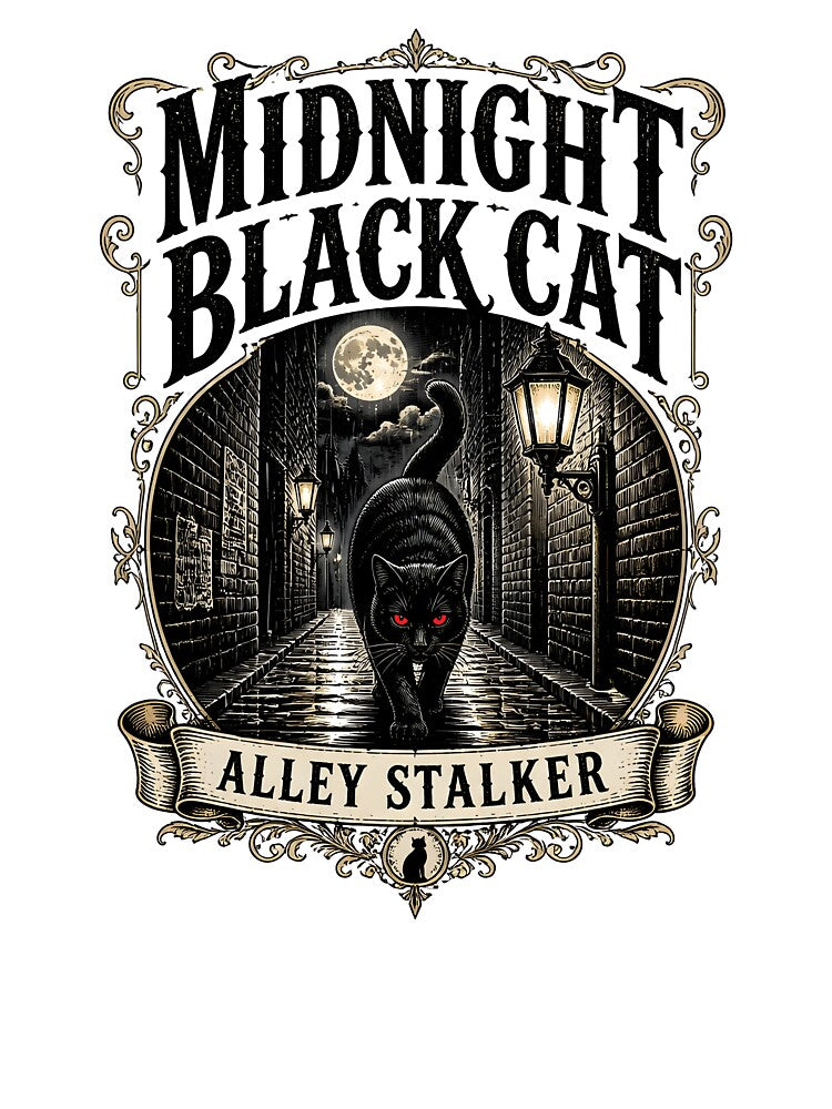 Midnight Black Cat Alley Stalker Vintage Engraving by BernoNickel