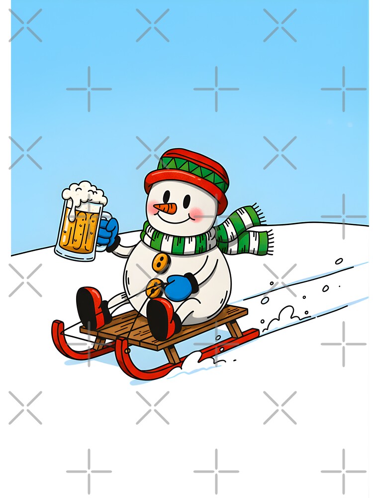 A CUTE SNOWMAN WITH A GLASS OF BEER by infinitearte