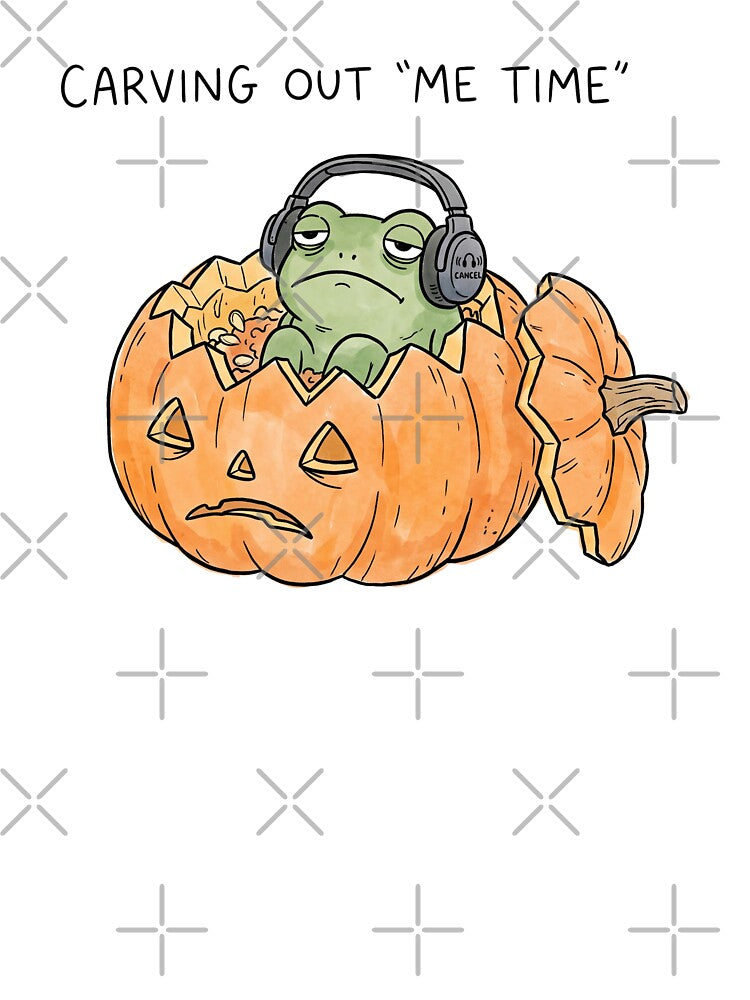 Me Time Frog in Pumpkin | Cute & Tired Self-Care Jack-o'-Lantern Art by Ink & Void Co.