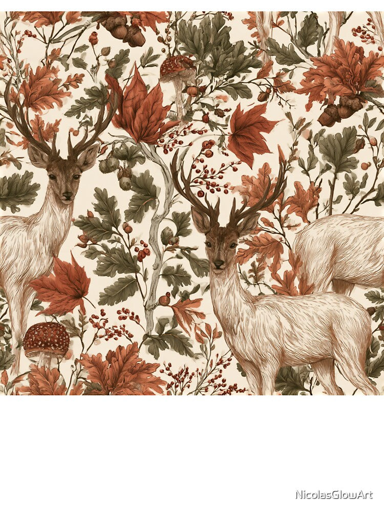 Autumn Forest Deer Botanical Illustration by NicolasGlowArt
