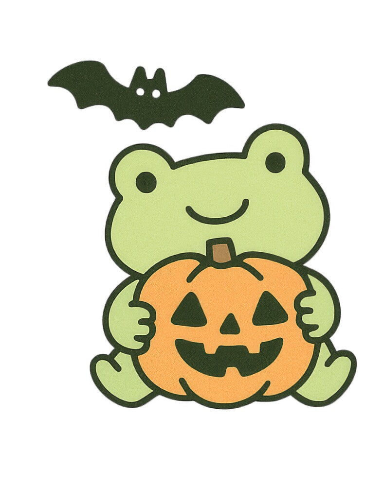 Cute Halloween Frog with Jack-O-Lantern and Bat by RowanDraco