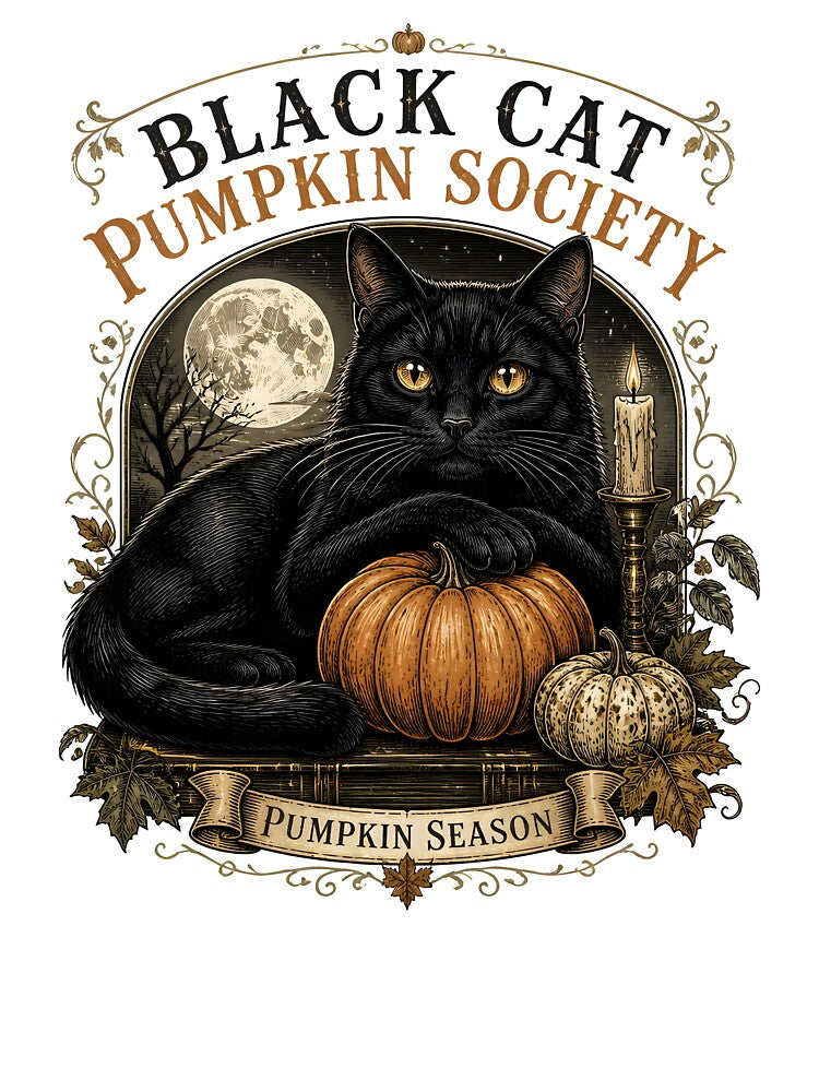 BLACK CAT PUMPKIN SOCIETY Pumpkin Season Halloween Gothic Engraving by OliviaHayesArt
