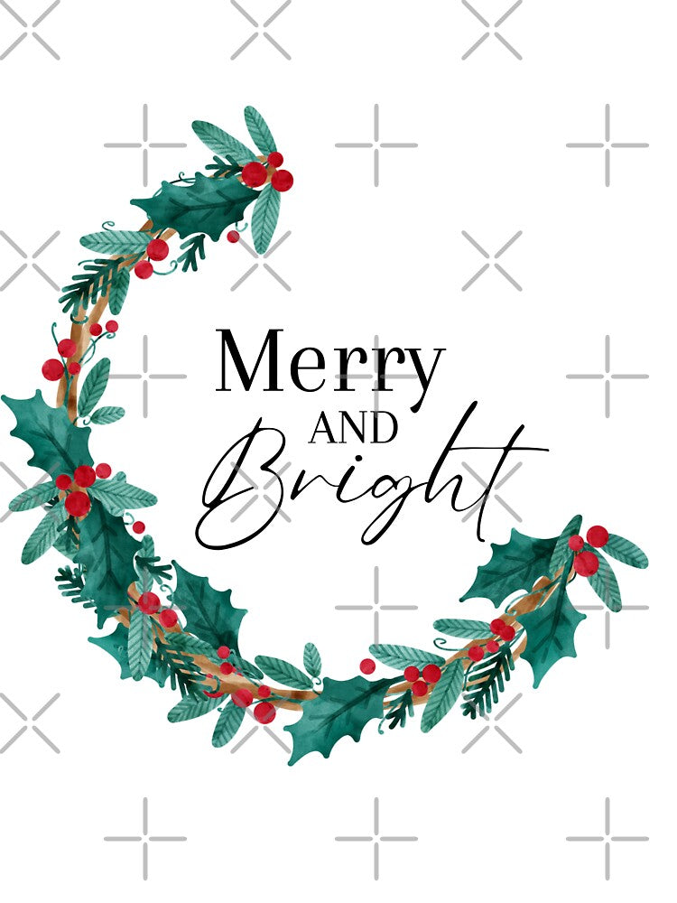 Merry and Bright crescent shaped minimal Christmas wreath with red berries by PeonyPeak