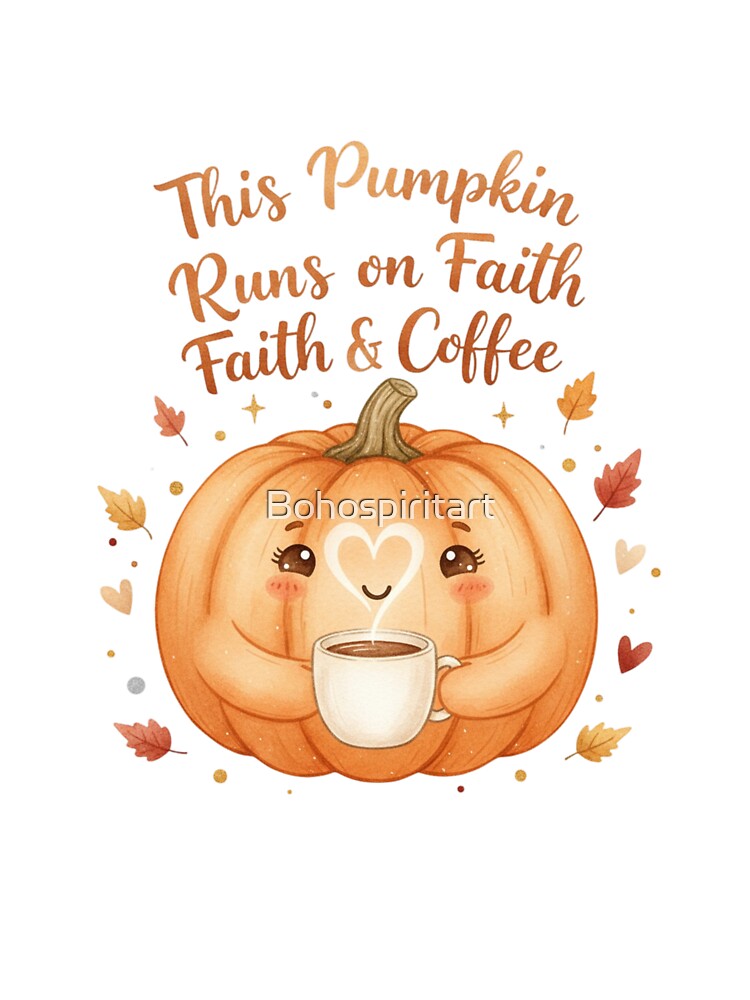 This Pumpkin Runs on Faith & Coffee | Cute Christian Fall Design by Bohospiritart