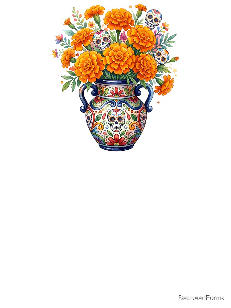 Dia De Los Muertos Marigold Vase Illustration by BetweenForms