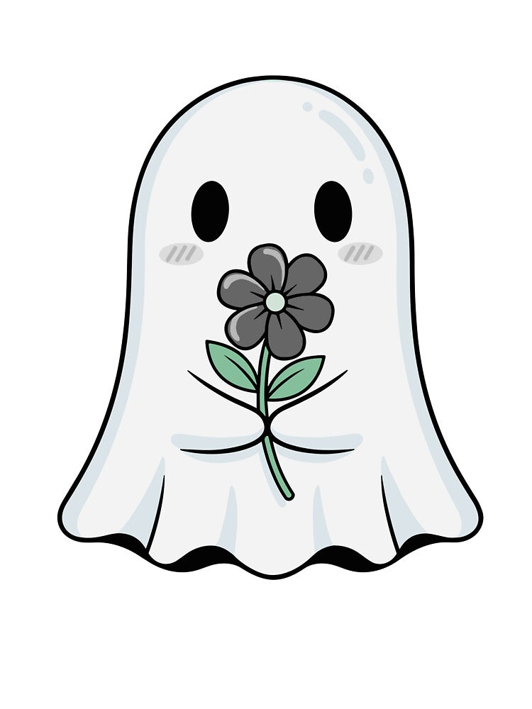 Cute Ghost Holding Flower Kawaii Halloween Illustration by Horrify