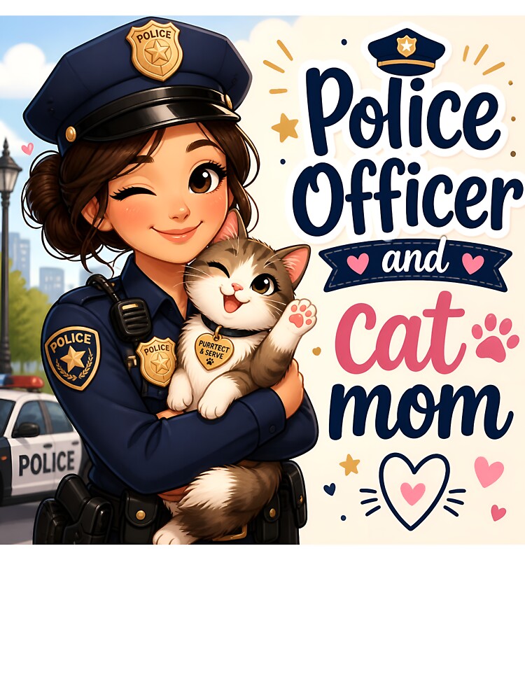 Police Officer and Cat Mom — Funny Female Police Officer Cat Mom Gift Shirt by DoggyDayLove