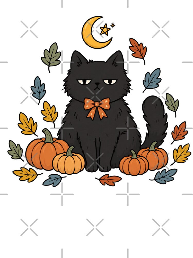 Cute Black Cat with Pumpkins | Halloween Autumn Cat by MrDev