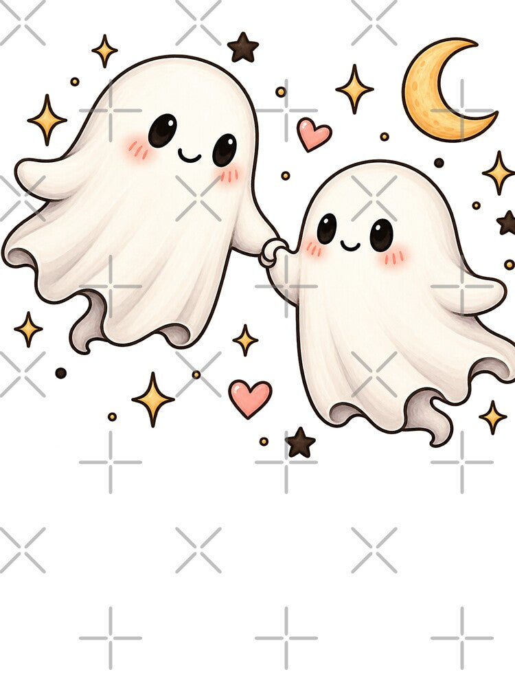 Cute Ghost Best Friends – Holding Hands Under the Moon by KateVil