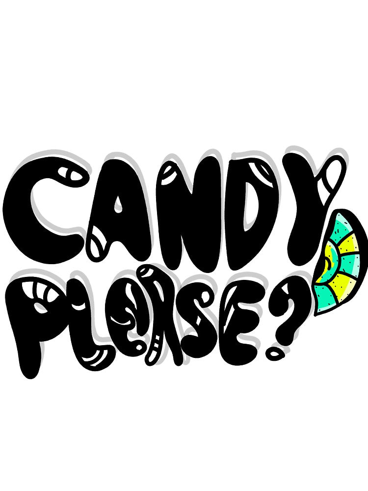 Candy Please! Halloween Black Text with Half-Eaten Candy Design by PILEXART