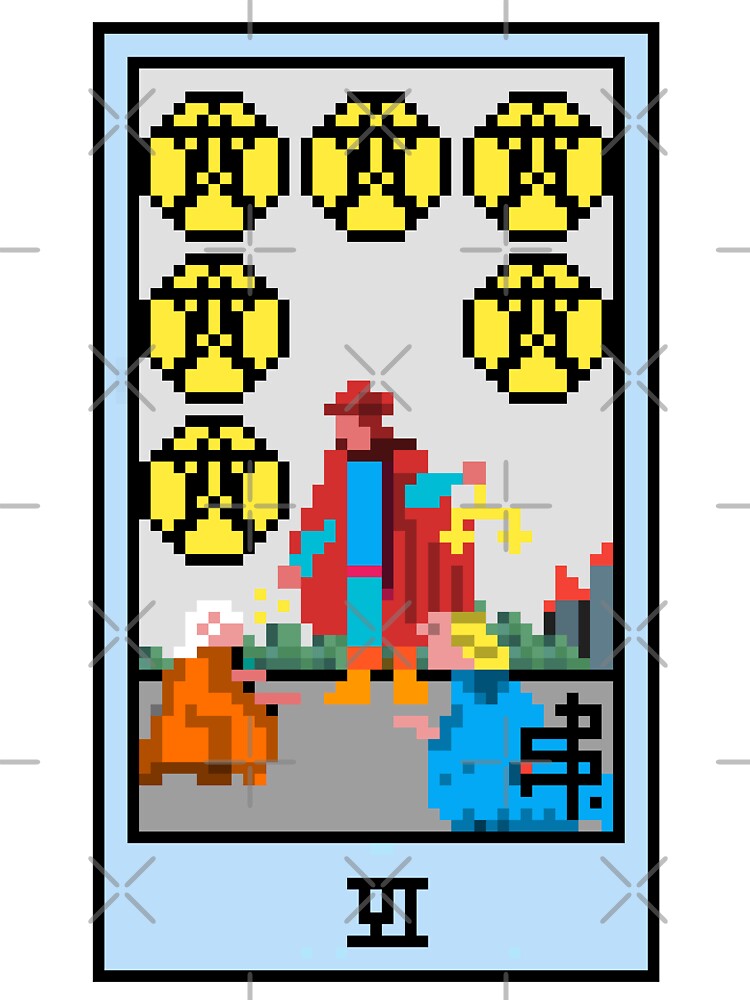 Wait, is this pixel art tarot? White - Minor Arcana 'Six of Pentacles' (Design for T-shirt, stickers and other accessories) by Pixel Waite
