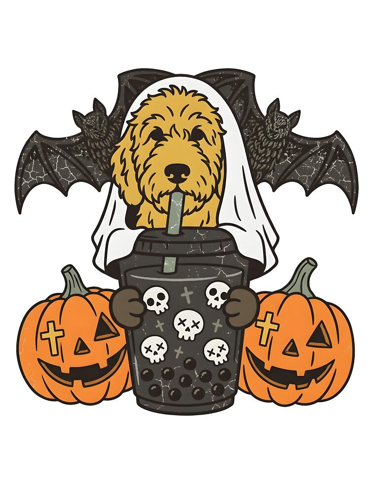 Goldendoodle Ghost Halloween Boba Dog by KroghDs