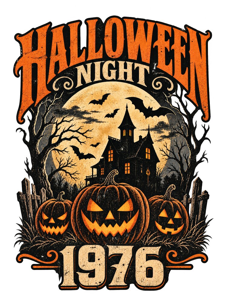 Halloween Night 1976 – Retro Vintage Halloween Haunted House & Jack-O’-Lantern Design by RockitBaby