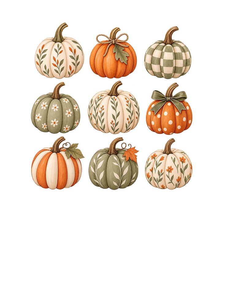 Nine Autumn Pumpkins – Soft Watercolor Fall Collection by Verycutethings