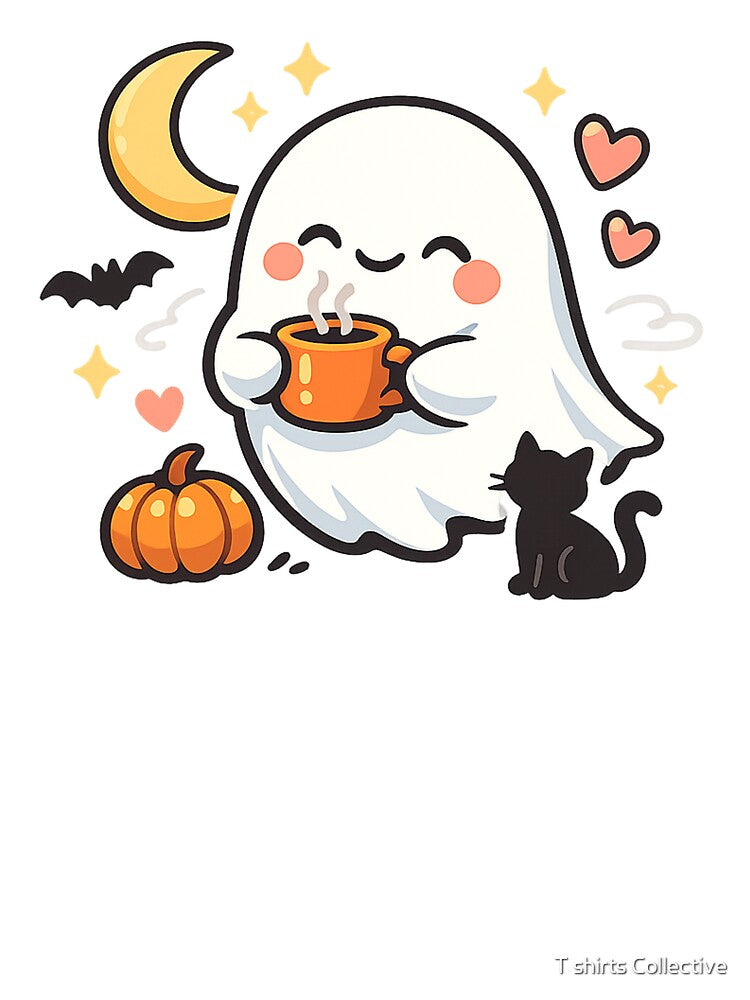 Cute Ghost With Coffee. by T shirts Collective