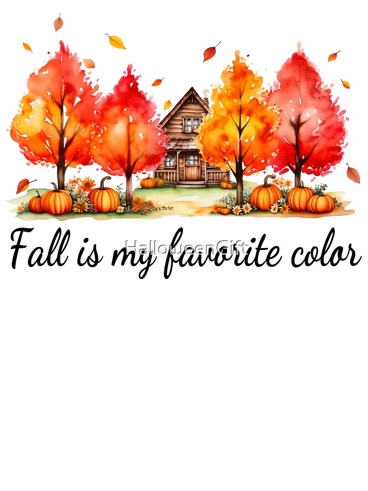 Autumn Cabin with Pumpkins and Fall Trees by HalloweenGift