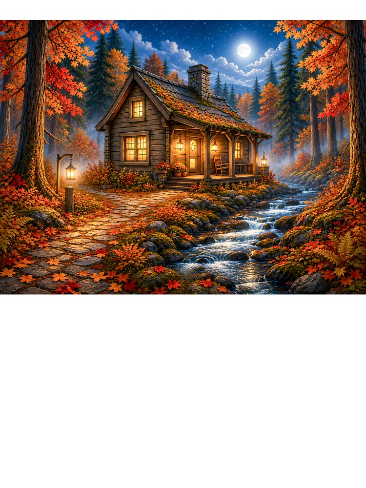 Enchanted Autumn Cabin Under the Harvest Moon by dougkeder
