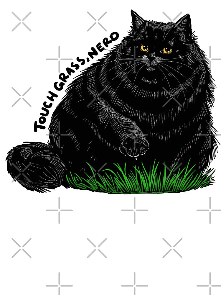 Touch Grass, Nerd, Chonky Black Cat by KilkennyCat Art
