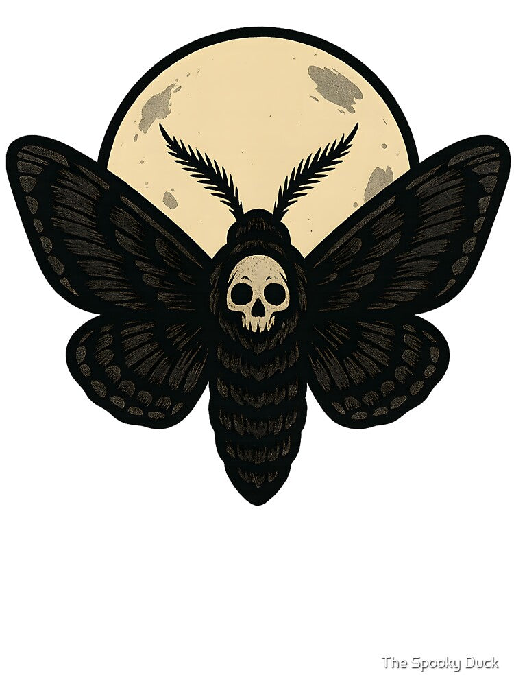 Death’s Head Moth with Skull – Gothic Occult Moon Illustration by The Spooky Duck