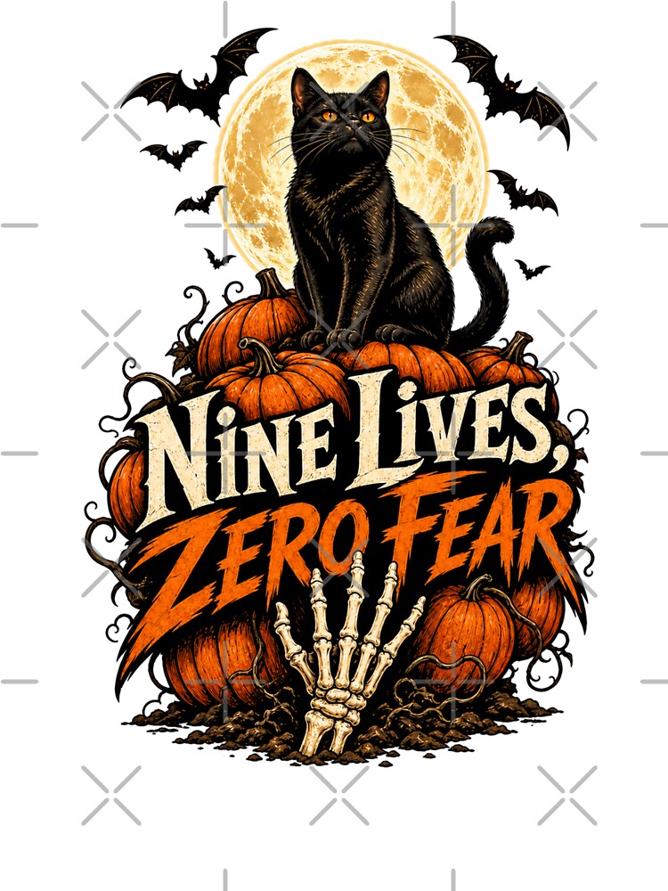 Black Cat Halloween Shirt, Nine Lives Zero Fear T-Shirt, Spooky Cat Shirt, Cat Lover Gift, Halloween Gift, Halloween Cat Sticker by colorleafz
