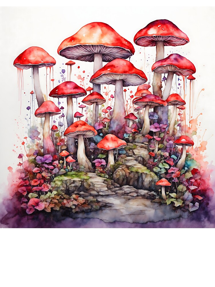 Magical Mushroom Fantasy Watercolor Painting by RawNaturePrints