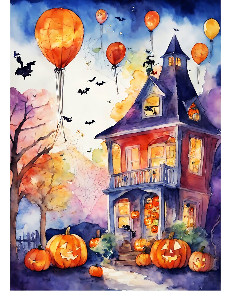 watercolor of a spooky haunted house by soulfulpalette