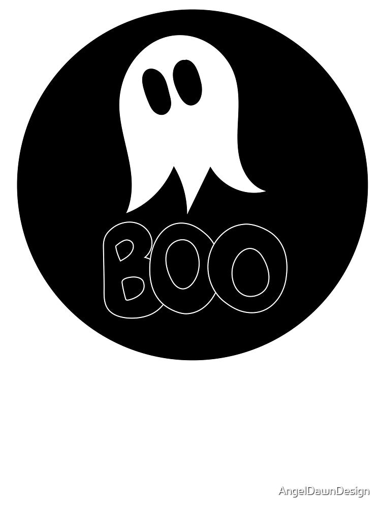 Cute ghost cartoon BOO text circle frame black by AngelDawnDesign
