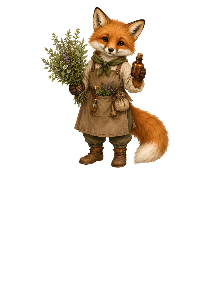 Cute Fox Herbalist Cottagecore Animals Print – Watercolor Herb Fox Art, Woodland Apothecary Sticker by DonnaByPT