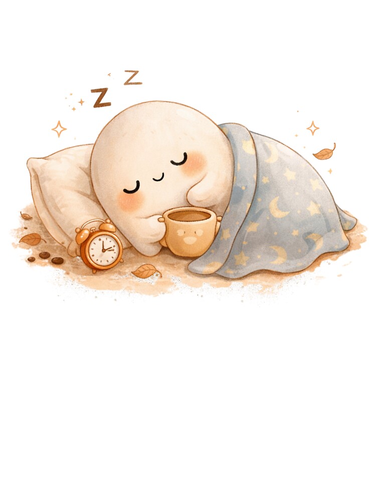 Sleepy Ghost with Coffee | Cozy Cute Aesthetic | Kawaii Spooky Relaxing Design by The Mood Index