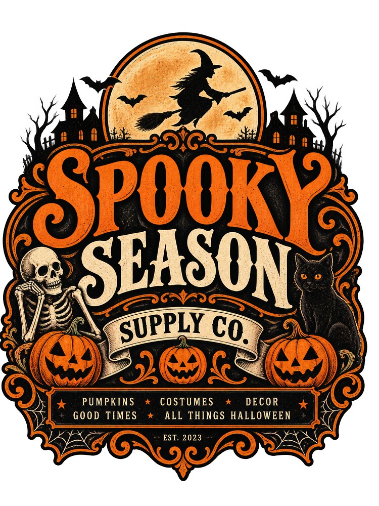Spooky Season Supply Co. – Retro Vintage Halloween Shop Logo by RockitBaby