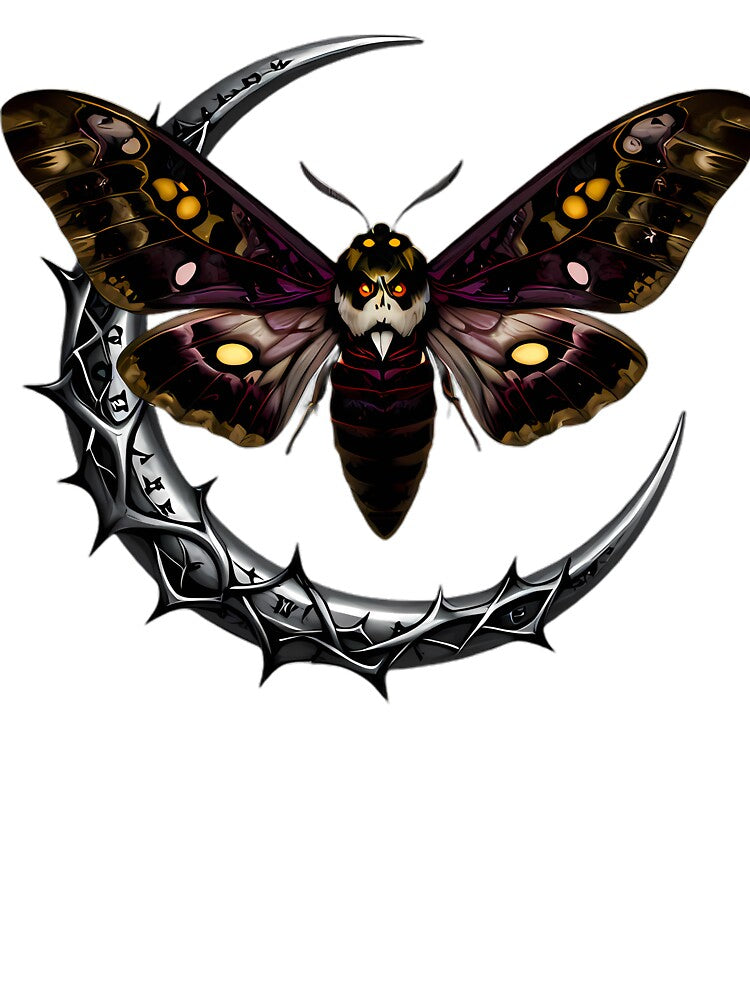 Gothic Deaths Head Hawkmoth Crescent Moon Emblem by IllumeInk