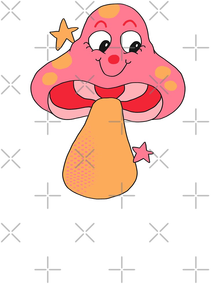 Happy Face Retro Mushroom (Pink) by yellowflowerhut