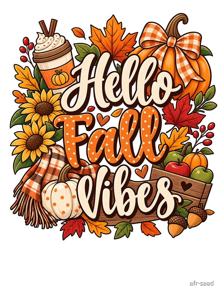 Hello Fall Vibes – Cute Cozy Autumn Pumpkin & Coffee Design by afr-saad