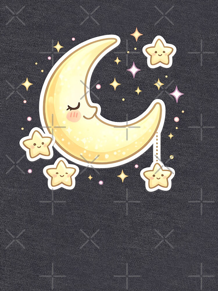 Cute Kawaii Moon and Stars Pastel Aesthetic Sticker | Sleepy Moon Cartoon Design by MimiSabu
