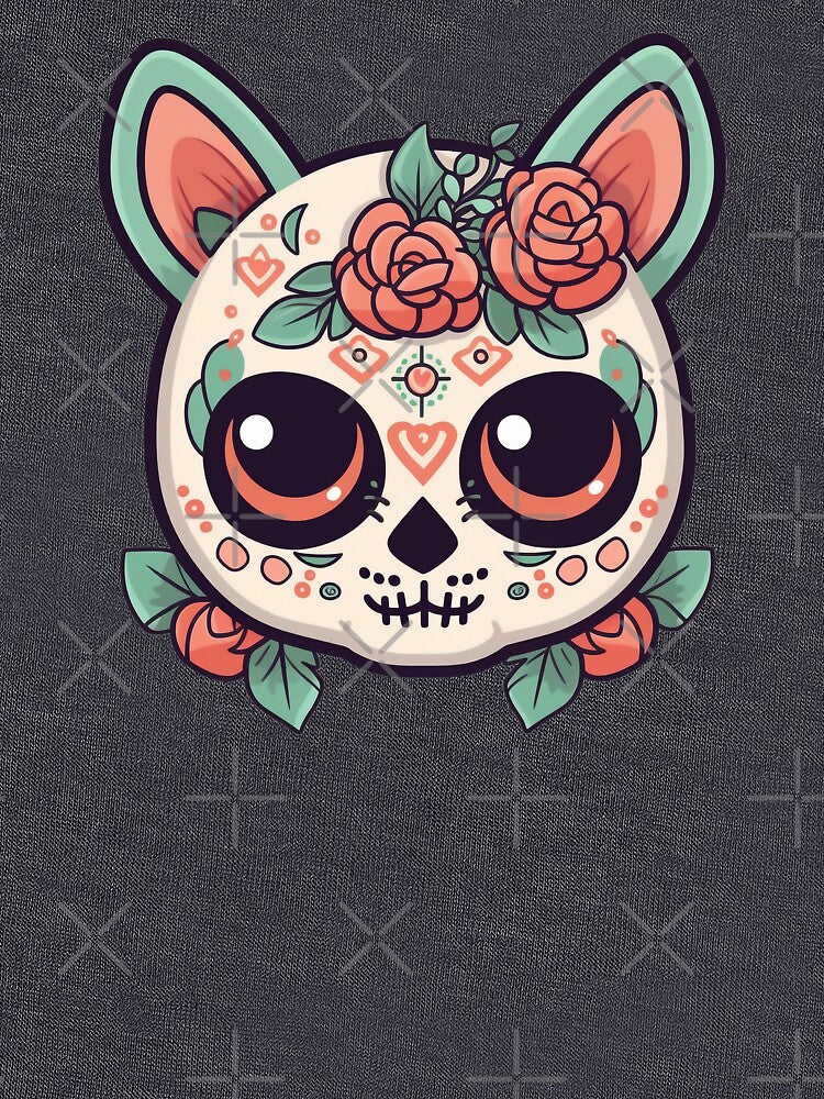 Cat Sugar Skull Cute Kitty Kitten Cat Cinco de Mayo Cat Sugar Skull Halloween by EmilyFNM3D