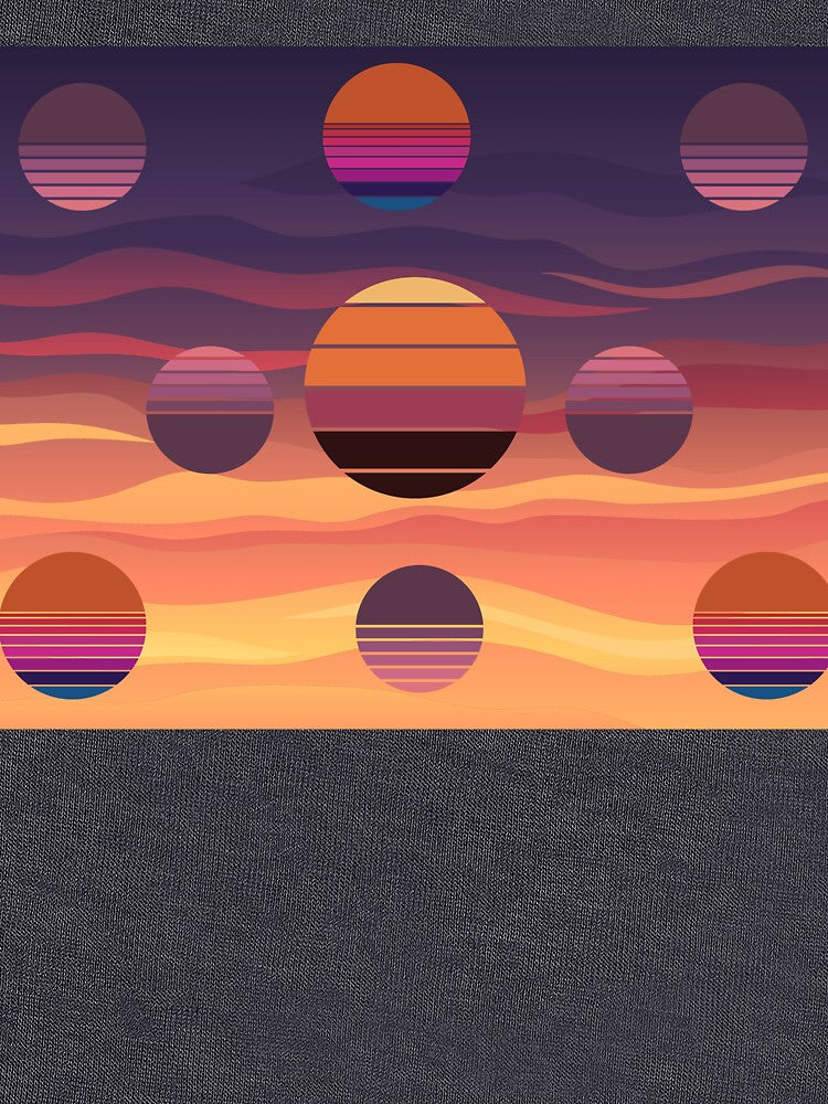 Retro Sunset Circles Charcoal | 80s Synthwave Pattern by ​Jyoti Digital Artist